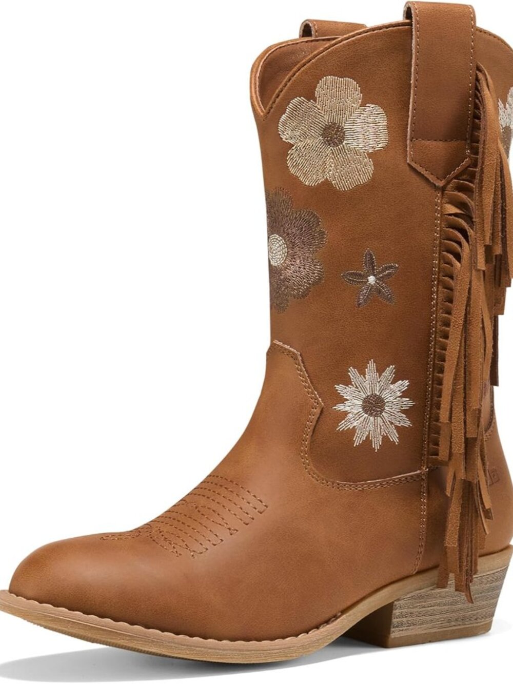 Girls Cowboy Boots Cowgirl Boots with Floral Embroidered Tassel